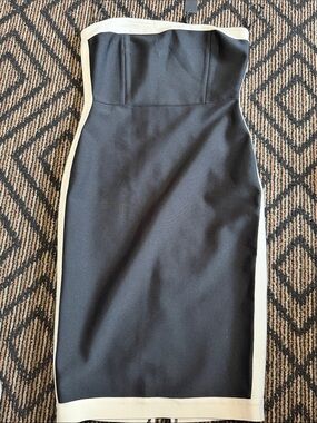 Fashion Nova Black Strapless Sheath Dress with Cream Trim